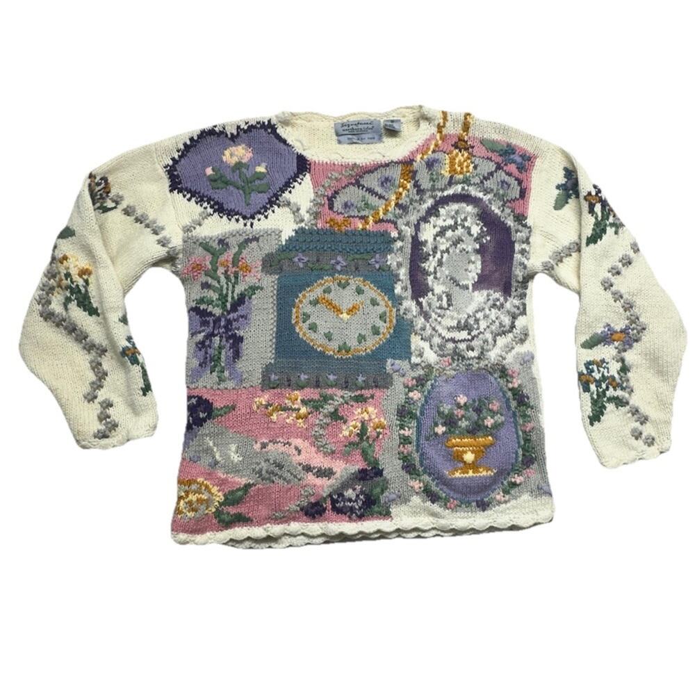 Cottagecore Sweater 90s Vintage Northern Isles Handknit Granny Pastel Grandma